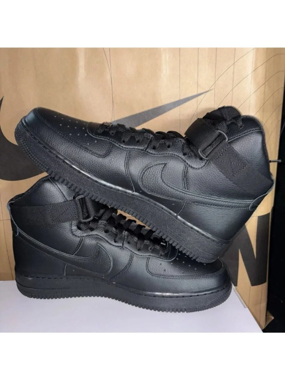 $250 NEW Nike Air Force 1 Triple Black Leather Custom HF0658-900 Men Size 11